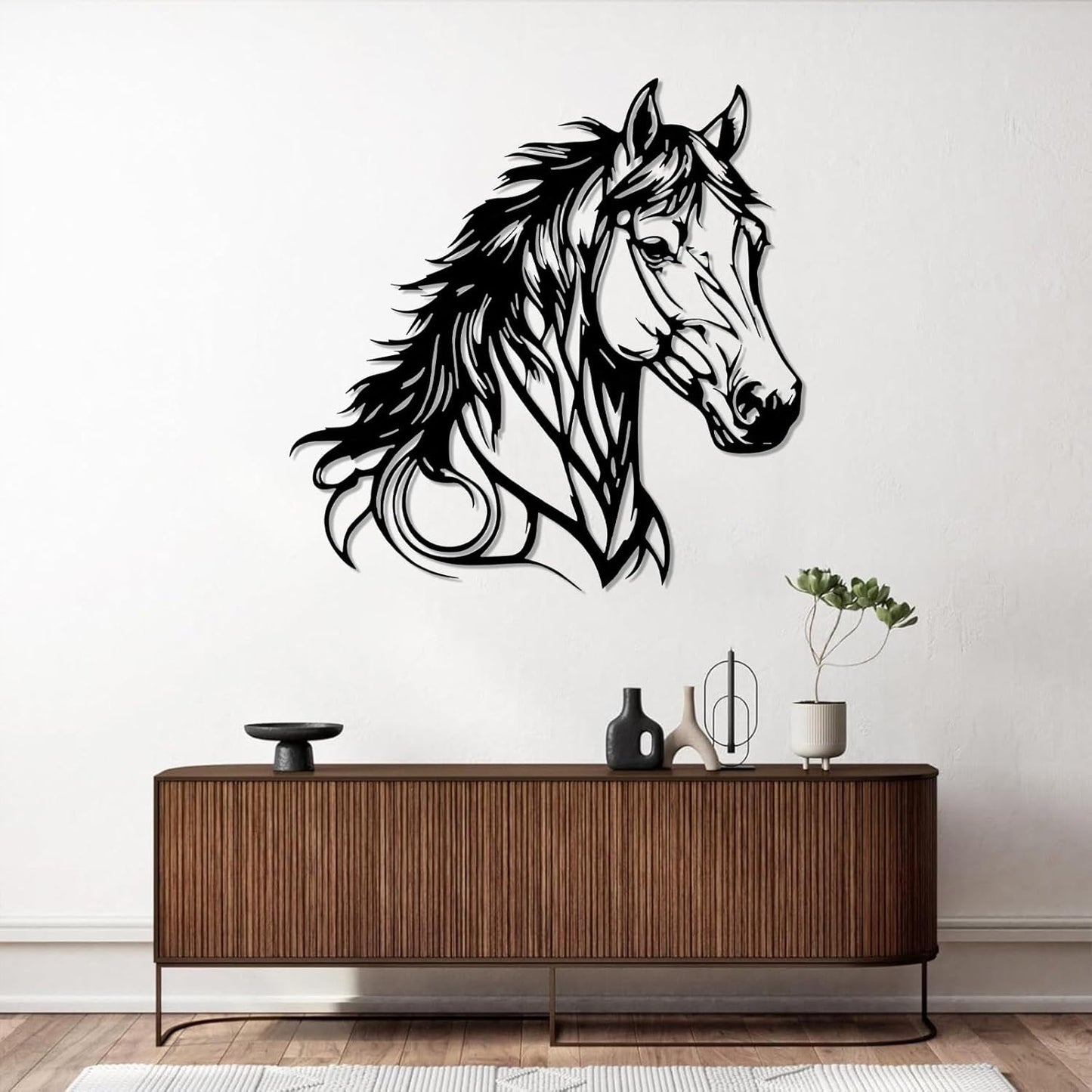 Metal Horse Head Wall Decor, Metal Horse Wall Art, Animal Head Wall Decor, Wildlife Wall Art, Horse Silhouette Art, Hunting Art Wall Hanging (Black, 28"x28"/70x70cm)