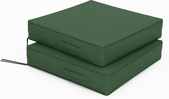 Patio Chair Cushions 22 X 22 X 4 Inch Waterproof Outdoor Seat Cushions for Patio Furniture, Outdoor Sofa Couch Pads with Ties & Handle, Set of 2, Green