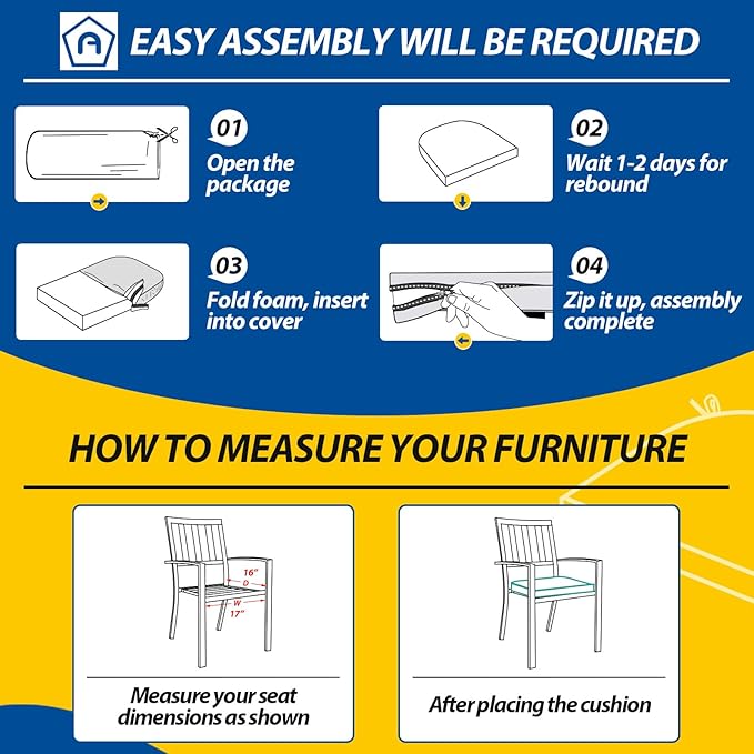 AAAAAcessories Outdoor Seat Cushions for Chairs, Waterproof, Fade-Resistant Patio Furniture Replacement Cushions, 17" x 16" x 2", Set of 4, Khaki Beige