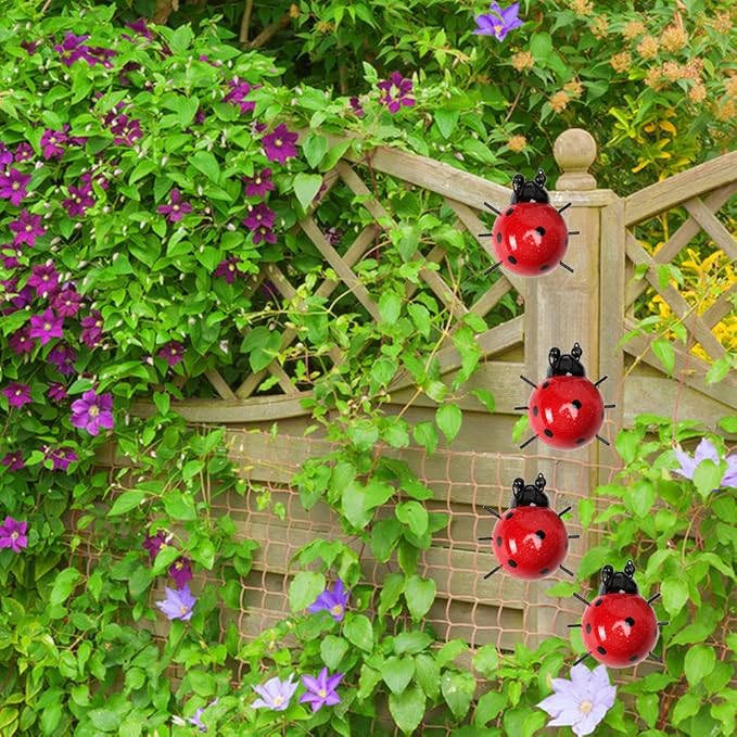 Metal Garden Decor for Outside Cute Ladybugs Yard Art Lawn Ornaments Wall Sculptures & Statues Outdoor Fence Decorations for Patio - Set of 4