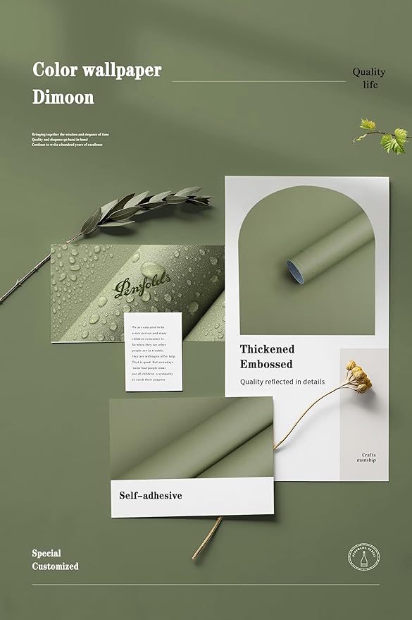 Dimoon 110''x17.7'' Green Peel and Stick Wallpaper Contact Paper Modern Self Adhesive Wall Paper Removable Renter Friendly Textured Solid Color Shelf Cabinet Vinyl Roll (110''x17.7'',Olive Green)