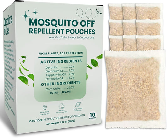 Mosquito Repellent Outdoor Patio Mosquito Repellent Pouches with Essential Oils – Long-Lasting Plant-Based Formula with Geraniol, Citronella, Peppermint – 10-Pack