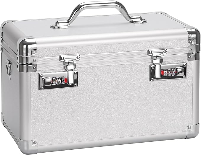 Combination Lock Box - 13.4x8.2x7.6 Inch Large - Security Lock Boxes for Medicine, Locking Storage Box for Personal Items Passports and Documents, Lockable Lockbox for Office Business, Silver