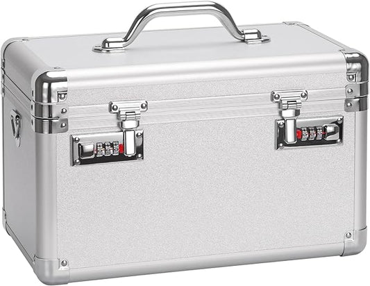 Combination Lock Box - 15.1x9.4x8.7 Inch - Security Lock Boxes for Medicine, Locking Storage Box for Personal Items Passports and Documents, Lockable Lockbox for Office Business, Silver
