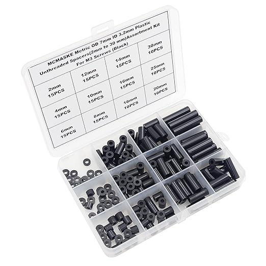 Metric OD 7mm ID 3.2mm Plastic Unthreaded Spacers(2mm to 30 mm) Assortment Kit for M3 Screws;Clearance Spacers;Round Spacers(Black)