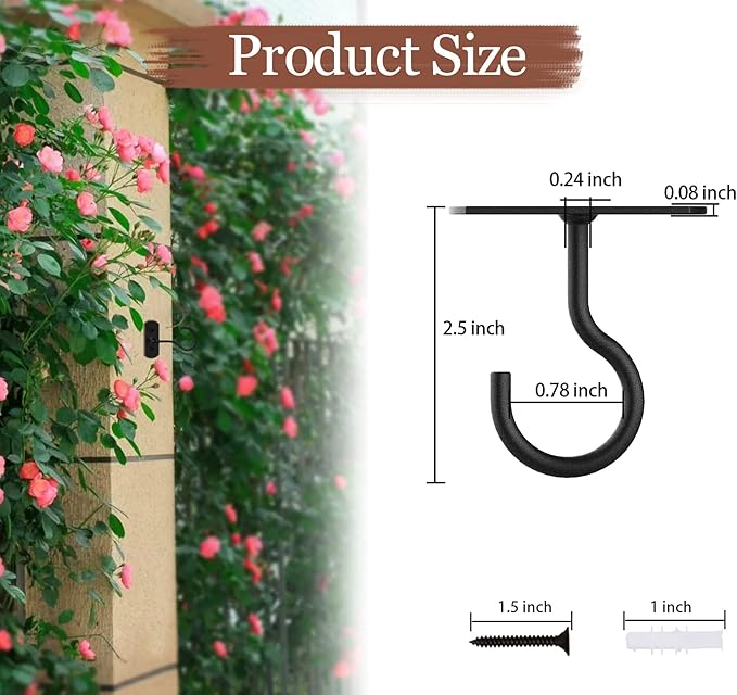 Ceiling Hooks for Hanging Plants 8Pack 2.5in,Wall Mount Hangers Plant Hooks,Wall Hooks for Plants,Lights,Planters,Lanterns,Hanging Bird Feeders,Wind Chimes,indoor&Outdoor Decoration Hooks Black