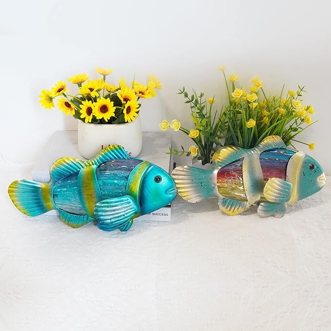 LIFFY Metal Fish Wall Decor - Outdoor Metal Wall Art - Coastal Wall Decor - Hanging Decoration for Garden, Fence, Living Room, Bedroom | Wall Art (11.8", 2 pcs)