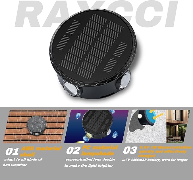 Outdoor Wall Lights - 4 LED Solar Lights for Outside - IP65 Waterproof-RGB Multicolor - Auto On/Off - 1200mAh Battery, Use on The Fence, Patio, Yard, Garden, Porch&More 2 Pack (Multicolor)