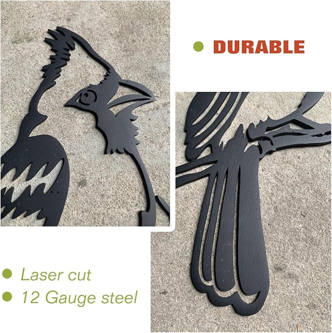 Metal Bird Christmas Cardinal Garden Decor，Tree Decor Outdoor Metal Wall Art Large，Cardinal Gifts Figurine Unique Yard Art，Garden Silhouette ，Garden Sculptures and Yard Art