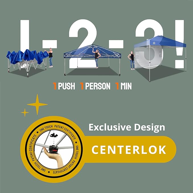 CROWN SHADES 10x10 Pop Up Canopy with 1 Side Wall - Beach Tent with One Push Setup - Outdoor Sun Shade for Events, Parties, Camping - Gazebo with STO-N-Go Cover Bag (Navy Blue)