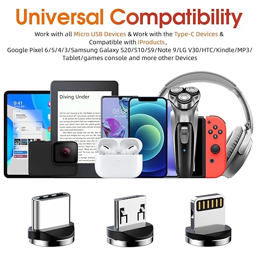 Magnetic Charging Cable, 540° Rotating Magnetic Phone Charger [6-Pack, 3ft/3ft/3ft/6ft/6ft/10ft] 3 in 1 Magnetic Charger Cable Nylon Braided Magnetic USB Cable for iProduct/Micro USB/Type C Device-Red