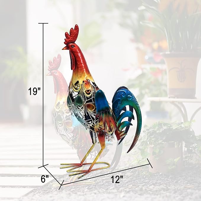 19 Inch Solar Rooster Statue Lights, Metal Yard Art Solar Rooster, Large Rooster Statue Colorful Lights for Garden Lawn Outdoor Decoration Gifts.