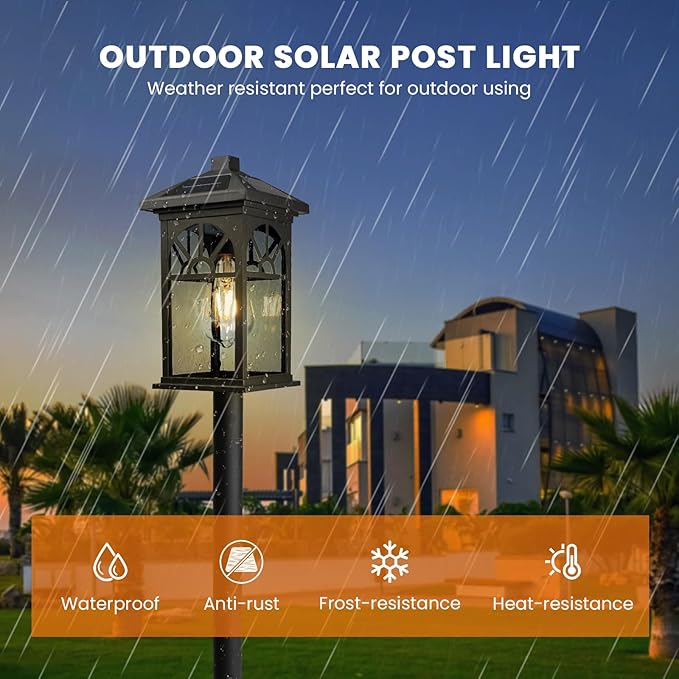 31" Solar Pathway Lights Outdoor, Black Aluminum Bollard Lighting with Remote Control - Dusk to Dawn LED Post Light, IP44 Waterproof for Lawn, Patio, Driveway & Backyard Decor (Bulb Included)