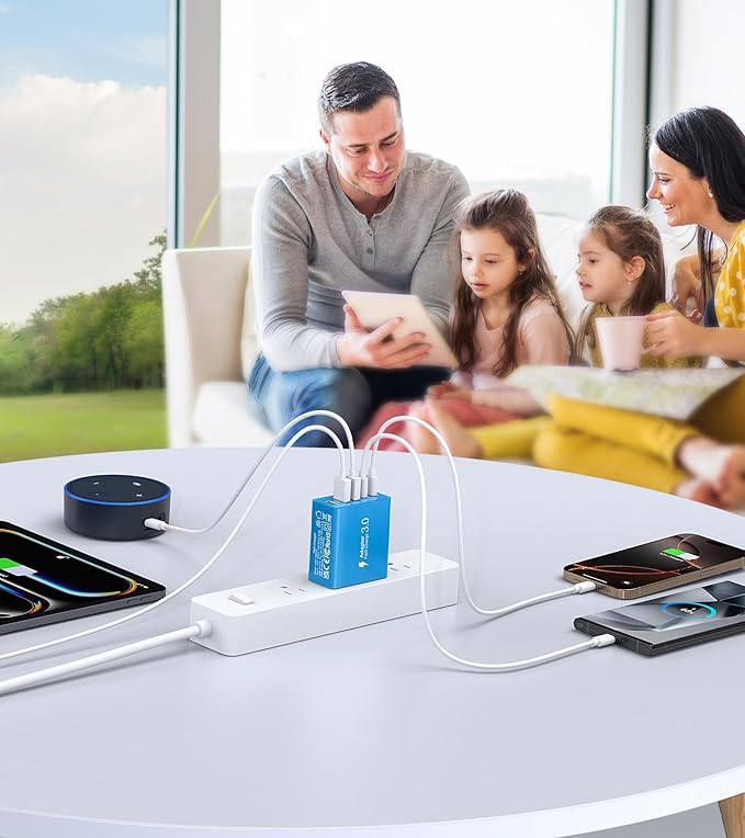 [2-Pack] USB C Wall Charger, 50W USB C Charger Block 5-Port PD Fast Charging Blocks,2USB C+3USB A Multiport Plug,Type C Power Adapter Brick Cube for iPhone 16/15/14/Pro,iPad,Samsung,for Switch（Blue）