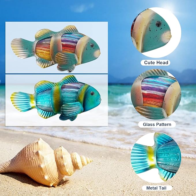 LIFFY Metal Fish Wall Decor - Outdoor Metal Wall Art - Coastal Wall Decor - Hanging Decoration for Garden, Fence, Living Room, Bedroom | Wall Art (11.8", 2 pcs)