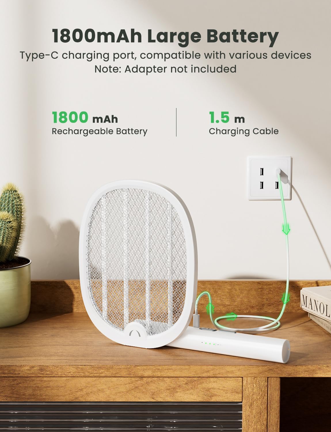 YISSVIC Electric Fly Swatter Foldable Bug Zapper Racket 2 in 1 Mosquito Killer with Purple Attractant Light Rechargeable 1800mAh for Indoor Home Backyard Patio Camping