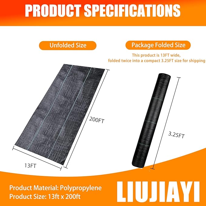 2.4oz-13FTx200FT Weed Barrier Landscape Fabric - Durable Weed Block Gardening Ground Cover Mat, Woven Geotextile Fabric for Underlayment, Commercial Driveway Stabilization, Weed Control Cloth