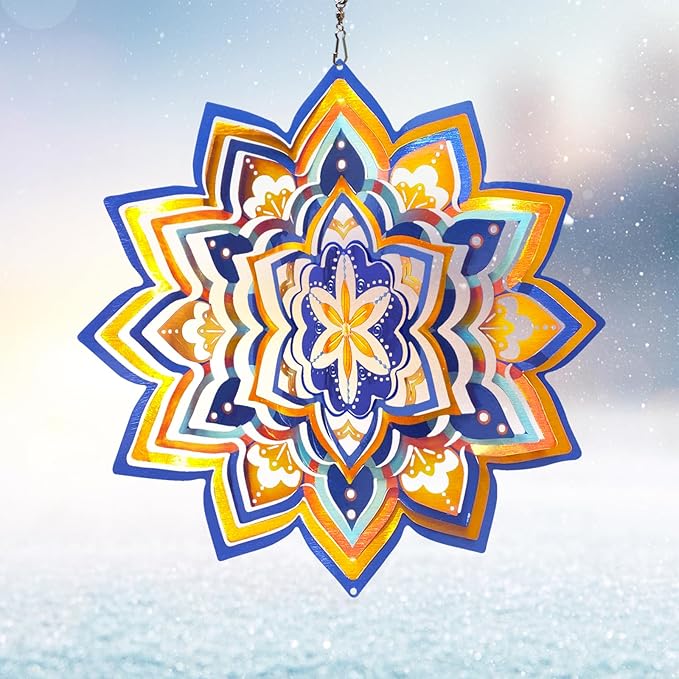 3D Wind Spinner Starry Sky Mandala Wind Spinners Outdoor, Laser Cut Metal Hanging Wind Sculptures, Kinetic Whirling Art Ornament Outside Garden Decoration Yard Decor, Meaningful Gift Ideas