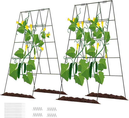 DOEWORKS Cucumber Trellis, 39" High Foldable A Frame Garden Trellis, 2 Pack, Plant Support for Climbing Cucumber, Beans, Tomatoes, Flowers, Green