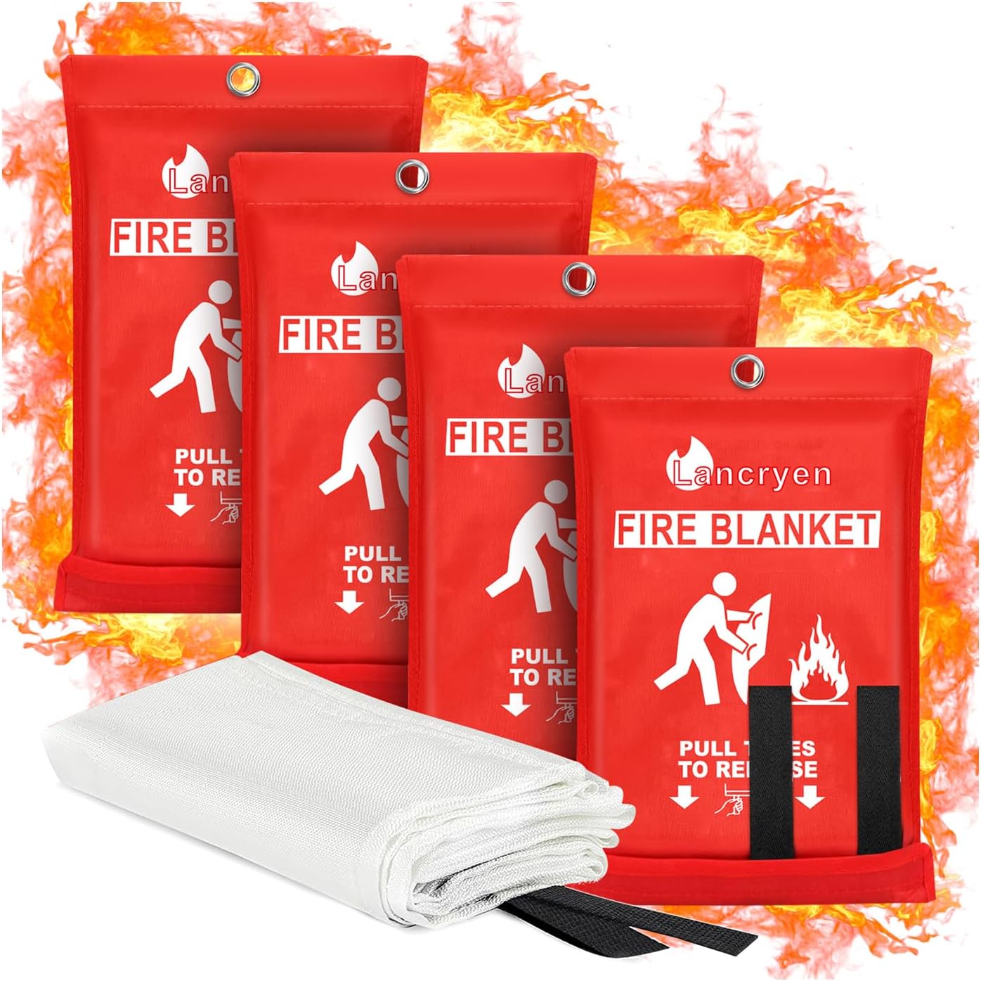 Lancryen 2025 Emergency Fire Blanket, Fire Extinguisher Blanket, Fire Suppression Fabric Flame Retardant Towel Flame Safety Cloth for Home, Kitchen, School, Grill, Car, Office, Warehouse(40” x 40”)