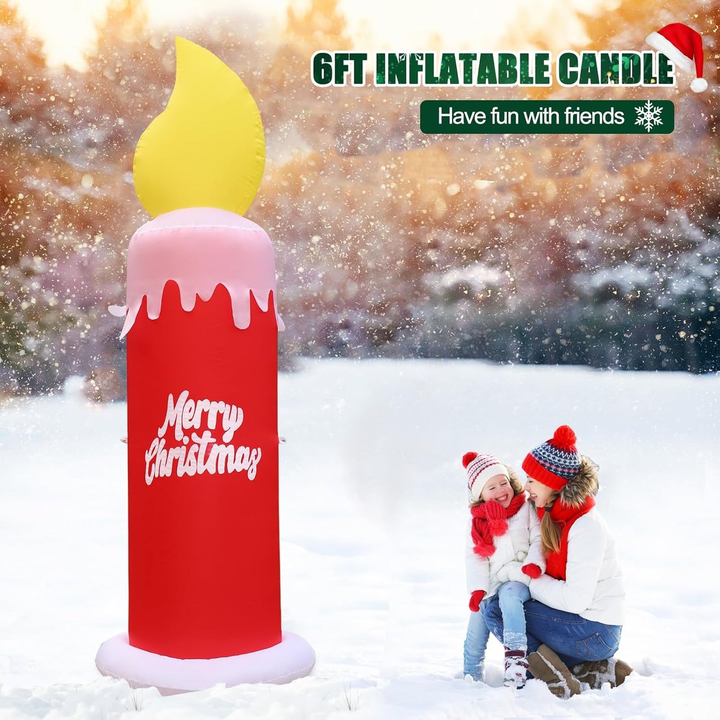 FunFanso 6 FT Christmas Inflatable Candle with Merry Christmas Wishes, Blow up Decor Outdoor, Built-in Bright LED Lights, Festival Decoration for Yard Patio Lawn Garden Indoor Home Porch Party Décor