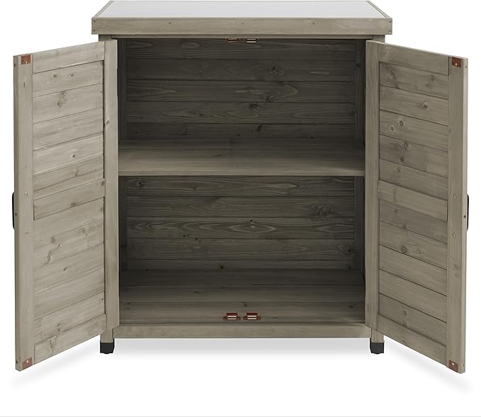 Casafield Outdoor Garden Potting Bench with Metal Tabletop and Storage Cabinet - Wooden Outdoor Garden Patio Workstation Table, Gray