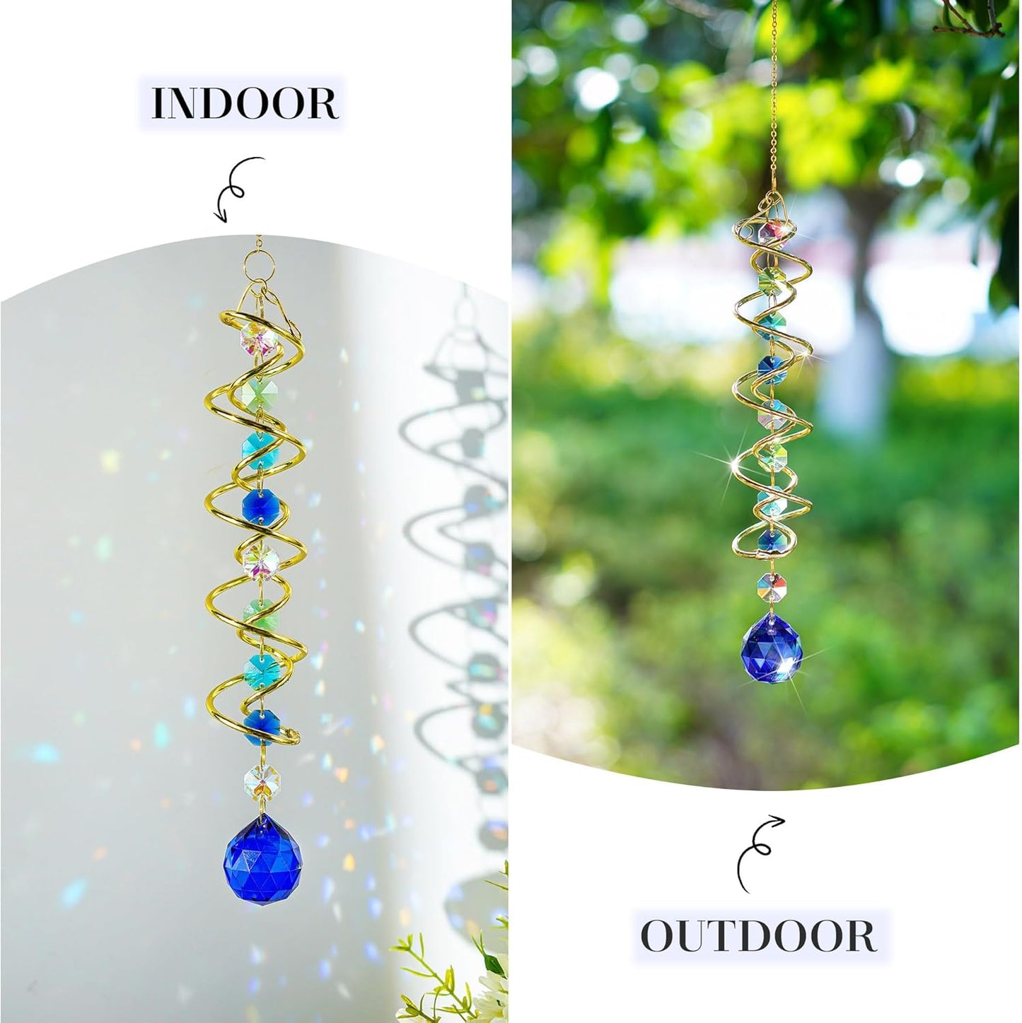H&D HYALINE & DORA Gazing Ball Spiral Tail Crystal Suncatcher, Rainbow Maker Crystal Beads Decor Sun Catcher Hang with Hook for Window Indoor Outdoor