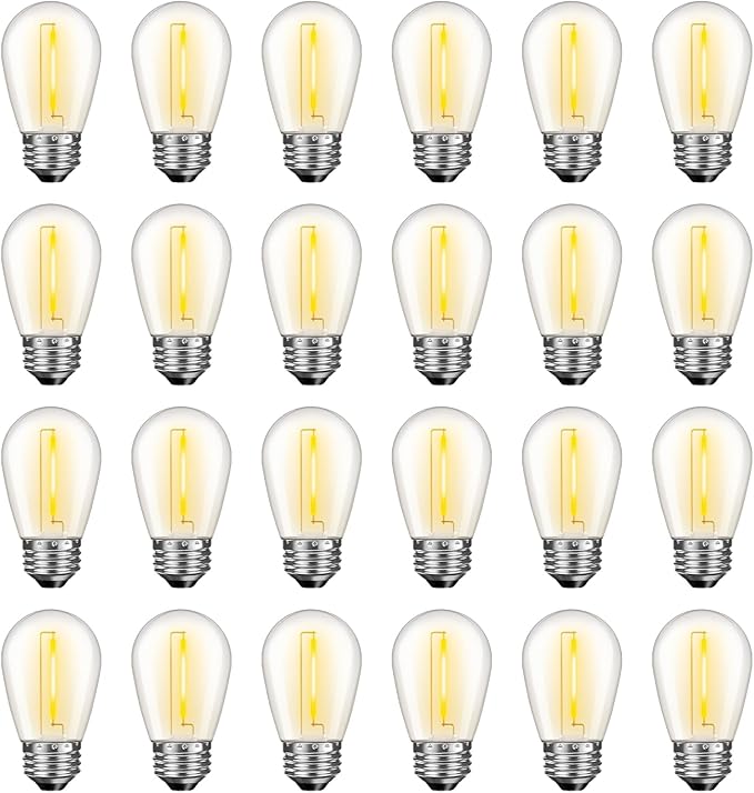 24 Pack LED S14 Replacement Light Bulbs, Waterproof 1W Vintage Edison Bulbs for Outdoor Patio Backyard String Lights, Dimmable, E26 Regular Medium Screw Base, 2200K Warm White