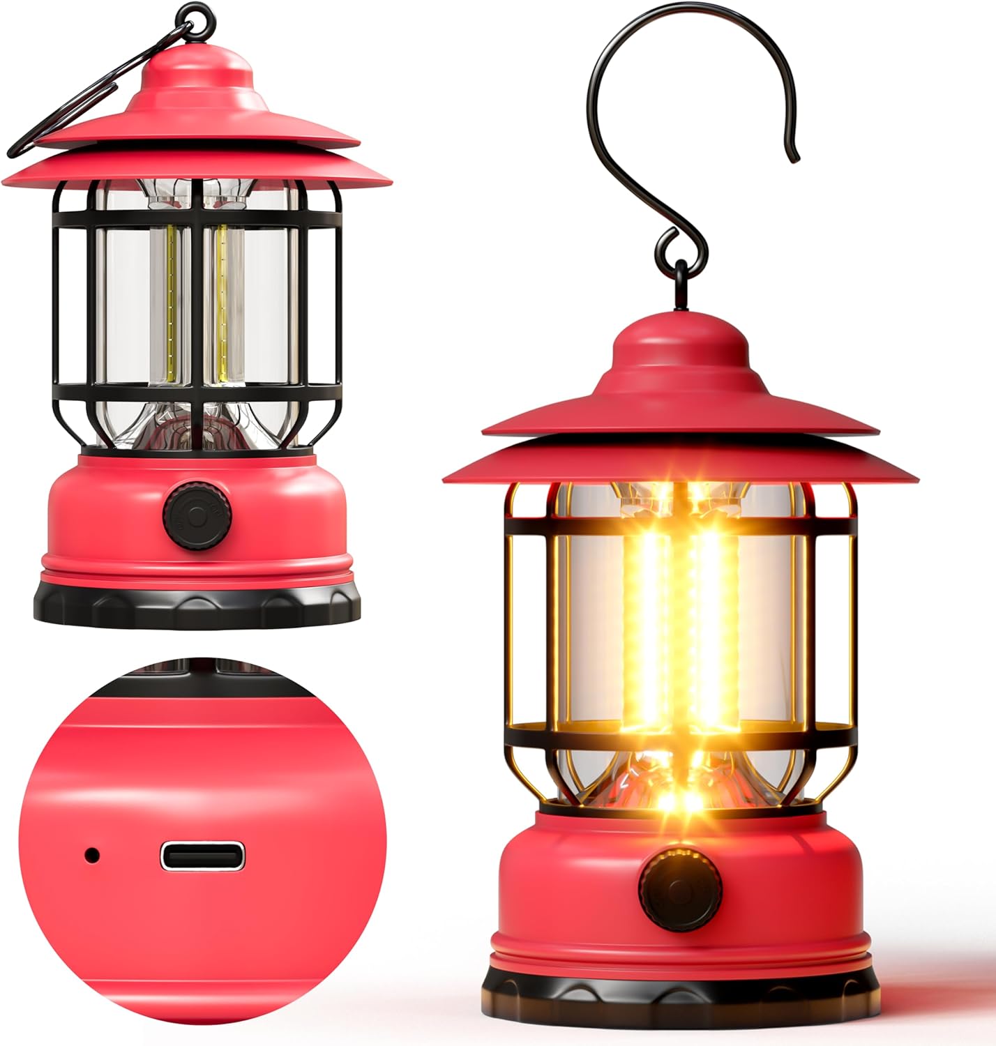 Retor LED Pink Camping Lanterns 1 Pack 1500 LM Step-Less Dimming Lightweight Battery Powered USB Rechargeable Flashlights Survival Kits Home Garden Yard Emergency Outages Hiking Lantern Light