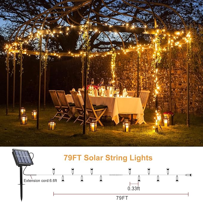 2 Pack Solar String Lights for Outside, Each 79Ft 240 LED Solar Lights Outdoor, 8 Modes Waterproof Solar Powered Fairy Twinkle Light for Backyard Patio Tree Party Garden Decoration, Warm White