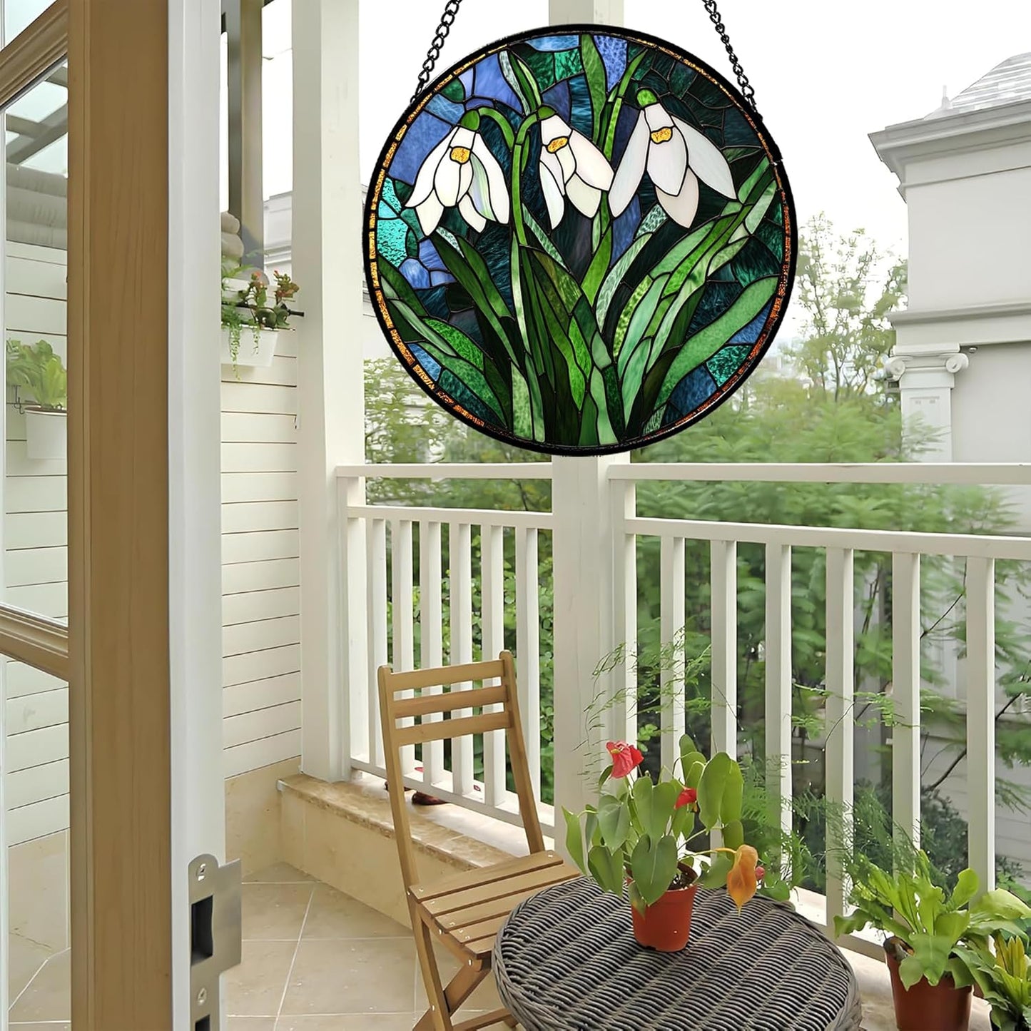 Stained Glass Window Hanging - Green Plants Birth Flowers Suncatcher for Doors Garden Patio Sun Catchers Decor Christmas Mother's Day Birthday Gifts for Women Men Mom Nana Friend 9.8 in