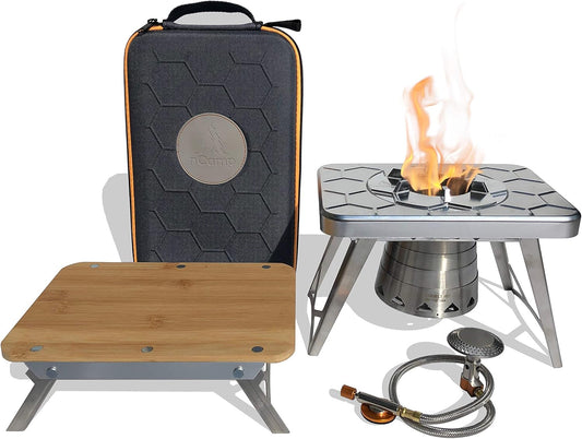 nCamp 4 Piece Outdoor Camping Cooking Stove Prep Surface Set with Carrying Case for Hiking and Backpacking