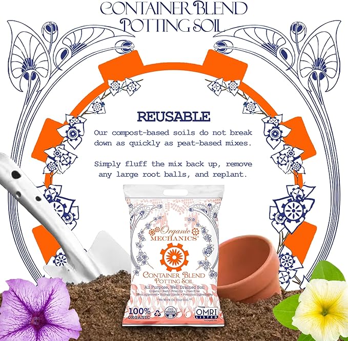 Container Blend Potting Soil, 16 Quarts – with Compost, Aged Pine Bark, Coir, Rice Hulls, and Worm Castings for Growing Annuals & Outdoor Containers - Peat-Free & Eco-Friendly