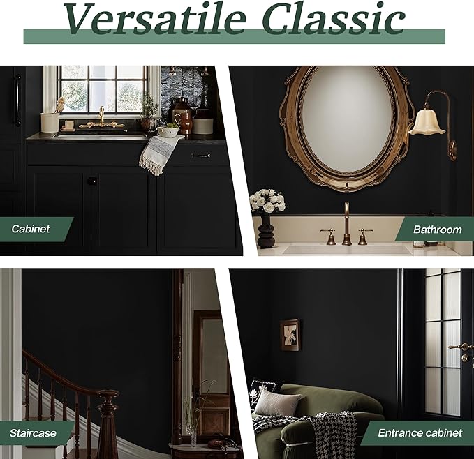 Dimoon 78.7''x17.7'' Black Peel and Stick Wallpaper Contact Paper Modern Self Adhesive Wall Paper Removable Renter Friendly Textured Solid Color Shelf Cabinet Vinyl Roll (78.7''x17.7'',Black)