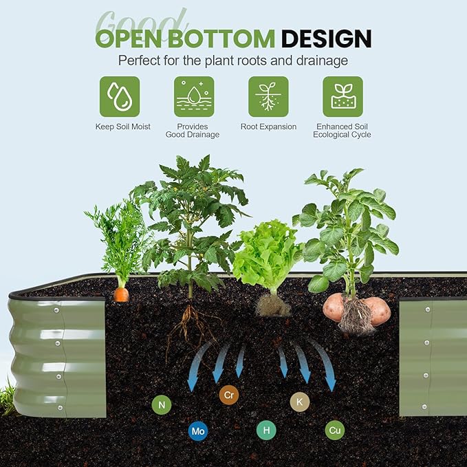 5-in-1 Adjustable Raised Garden Bed Kit | Galvanized Planter Boxes for Vegetables, Flowers | 12" Tall, Multiple Sizes (8x3x1ft, 9x2x1ft, 10x1x1ft, 6x5x1ft, 7x4x1ft) | Outdoor Metal Raised Bed, Green