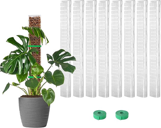 EOX 8 Pcs 24 Inch Plastic Moss Pole for Plants Monstera, Plant Poles for Climbing Plants, Plant Support for Indoor Plants Work with Sphagnum Moss, Garden Ties