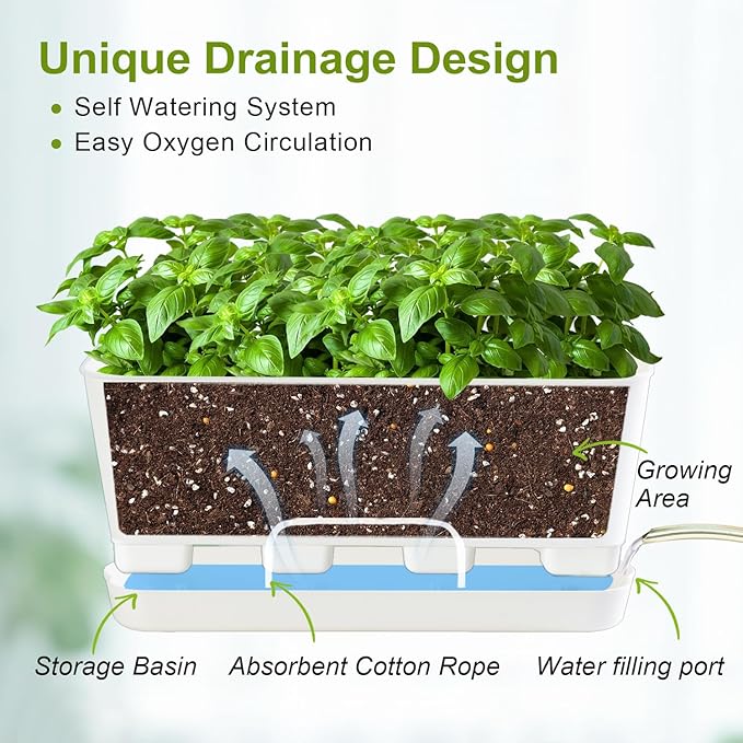 Herb Garden Planter Indoor Kit Self Watering Pots for Indoor/Outdoor Plants 2 Packs Windowsill Plant Pots with Drainage and Tray, Window Pot for Indoor Plants