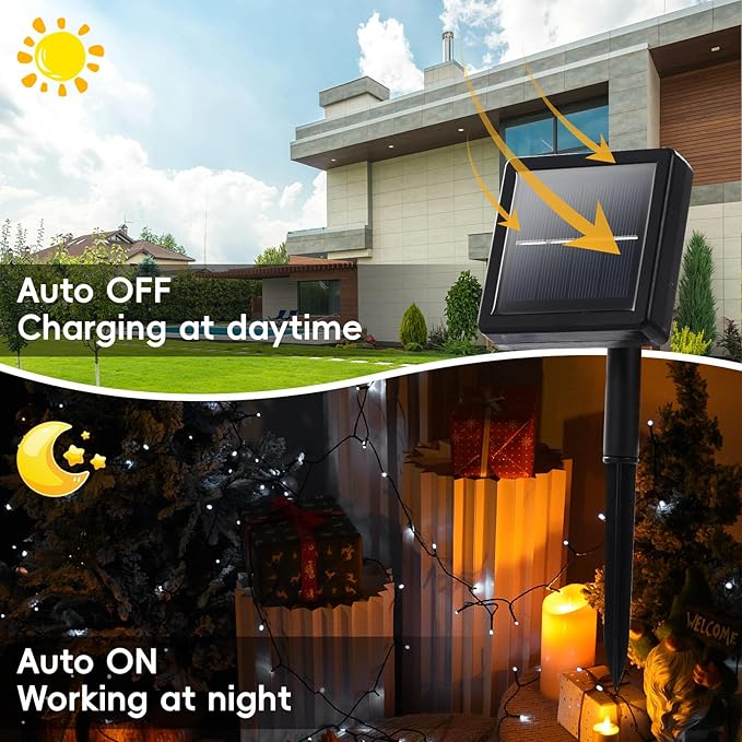 200 LED Solar String Lights for Outside, 82FT Outdoor Solar String Lights, Waterproof Solar Powered String Lights Outdoor with 8 Modes for Garden, Patio, Balcony, Wedding, Party (Cool White)