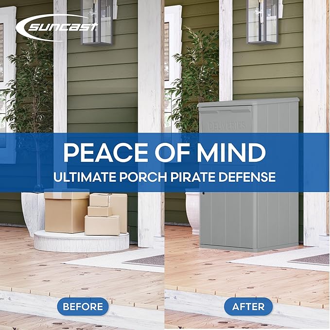 Suncast 33.5-Gallon Capacity Package Delivery Box, Parcel Drop Box with Lock, Weather Resistant Outdoor Storage Solution for Secure Package Deliveries, Made in USA