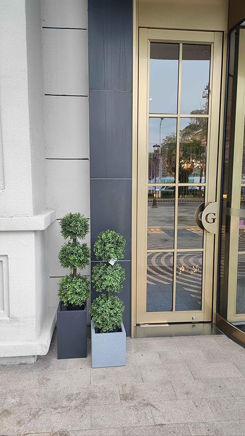 38''T Artificial Boxwood Topiary Triple Ball Outdoor Potted Plants Anti-UV Front Door Decor 2Pack