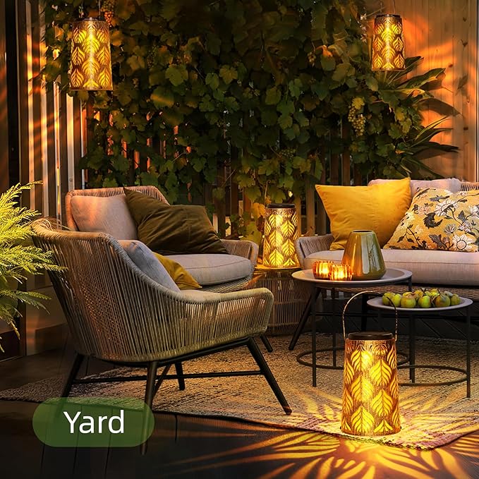 JSOT Solar Lanterns - Solar Hanging Lights for Outside Decorative Hanging Solar Lantern Vintage Solar Table Lamps Wall Mount for Front Porch Patio Tree (4 Pack)