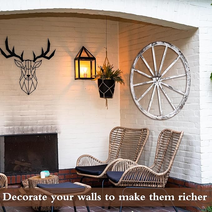 Wood Wagon Wheel Decorative Old Western Style Wagon Wheel Decor Vintage Rustic Wall Hanging Wood Cartwheel Decor for Garden Bar Patio Garage Farmhouse(30 Inch,Old White)