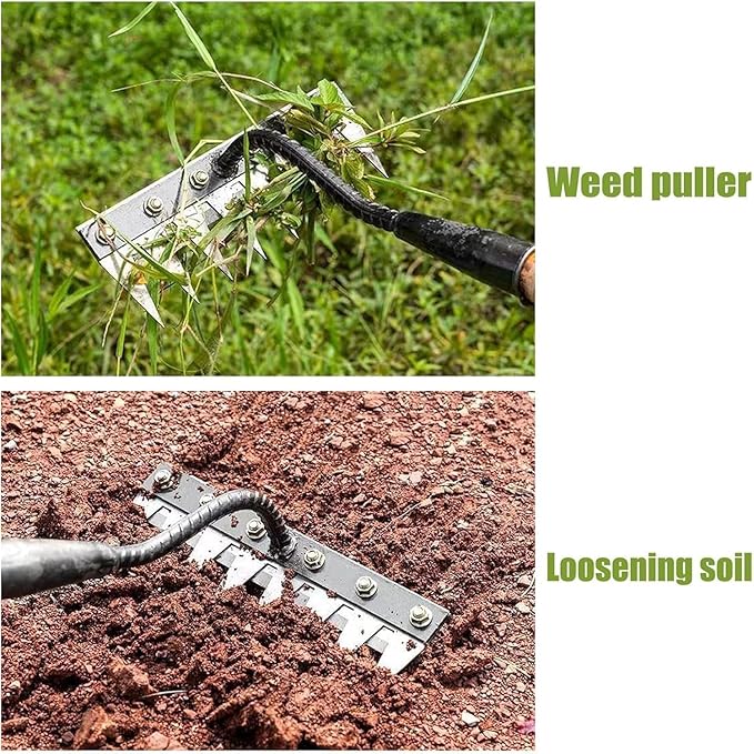 2 in 1 Iron Rake 2.0 for Gardening & Weeding,Multi-Tine Carbon Steel Garden Cultivator Rake | Weed Puller Tool & Uprooting Weeder for Gardenia | for Weeding, Cultivating, Lawn(No Handle Included)