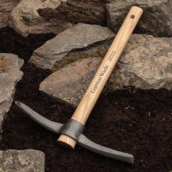 Kings County Tools Mini Pick Axe | Pry Roots and Loosen Garden Soil | Small Mattock Tool for Digging | 16" Long Ash Wood Handle | 11.75" Wide Steel Head | Made in Germany
