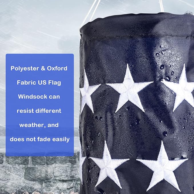 40 Inch American US Flag Windsock Outdoor USA Patriotic Decorations Embroidered Wind Socks Outdoor Hanging Fade Resistant 4th of July Windsock Independence Day for Garden Yard (6 Pcs)