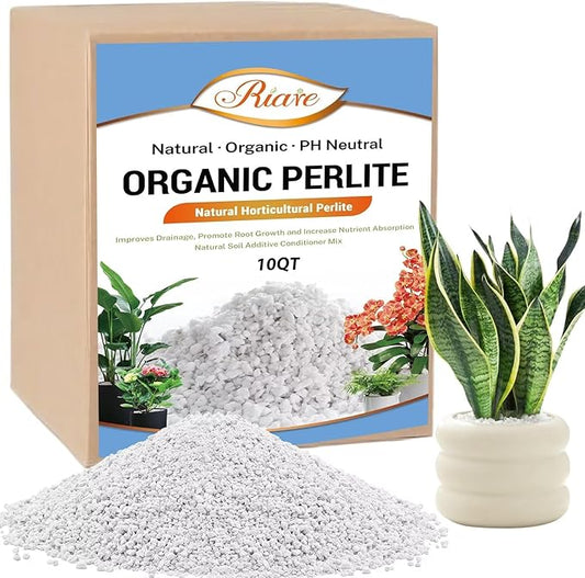 Riare 10 Quarts Organic Perlite for Plants - Horticultural Perlite Soil Amendment for Plants Potting Mix, Natural Chunky Perlite Soil Additive Conditioner Improve Root Growth, Drainage and Ventilation