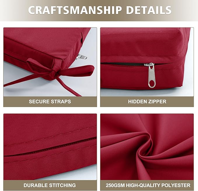 24x24 Inch Outdoor Cushions for Patio Furniture, Waterproof Outdoor Chair Cushions w/Fade-Resistant, Removable & Machine-Washable Covers, Deep Seat Sofa/Couch Pad Replacement – Set of 1/2/4, Burgundy