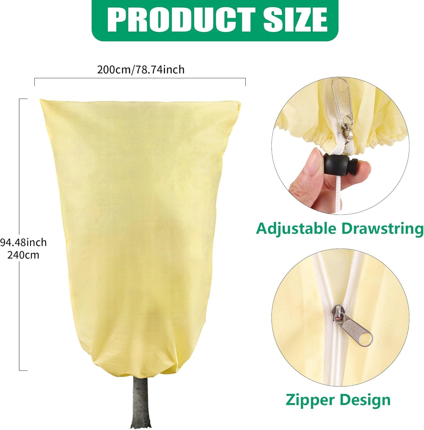 Plant Covers Freeze Protection, 1 Pack 78''× 95'' Beige Frost Cloths Blankets with Zipper Drawstring Shrub Tree Covers for Winter Outdoor Plants Freeze Protection