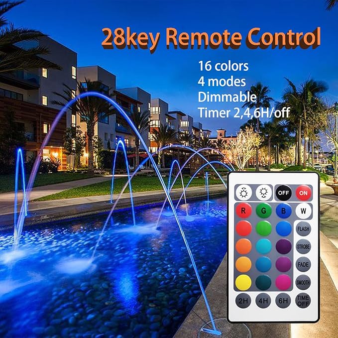 Colored Pond Lights with Timer, RGB Fountain Lights IP68 Waterproof Submersible Dimmable Outdoor Landscape Lights for Fish Tank Pond Fountain Garden, 1-Light