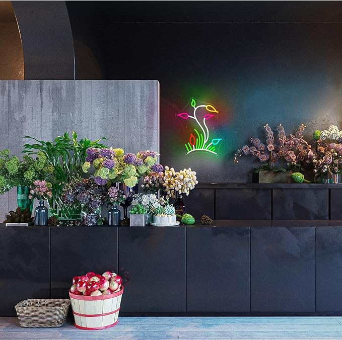 Flower Grasslands Neon Signs Tulips LED Neon Light for Wall Decor Flowers Shaped Light up Sign for Bedroom, Christmas Gift, Shop, Teen Room, lorists,Dormitory